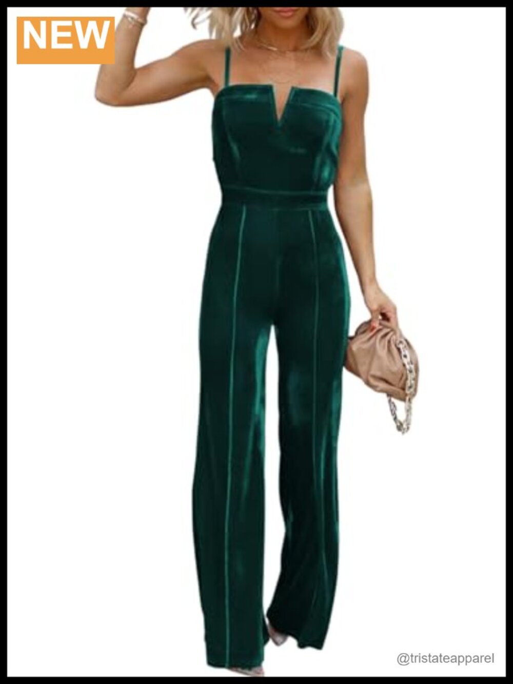 Velvet Sleeveless V Neck Wide Leg Jumpsuit Adjustable Straps Pockets